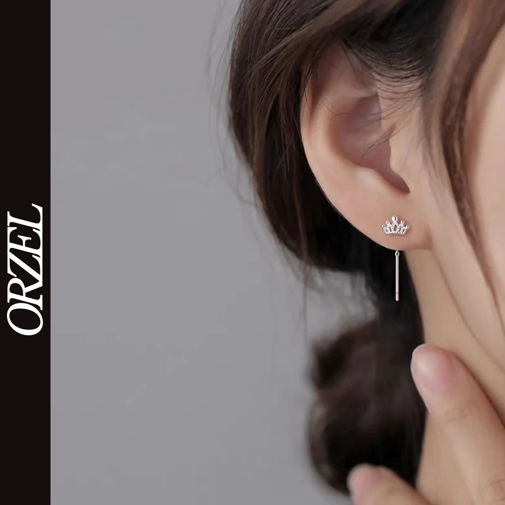 Boucles d’oreilles femme – Couronne à pampilles en argent sterling 925.