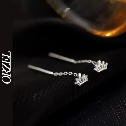 Boucles d’oreilles femme – Couronne à pampilles en argent sterling 925.