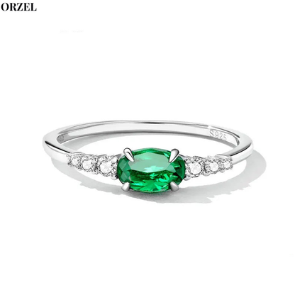 Bague ovale femme en argent sterling 925 – Pierre précieuse verte ou rose, sertie de zircone.