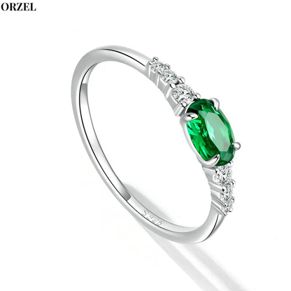 Bague ovale femme en argent sterling 925 – Pierre précieuse verte ou rose, sertie de zircone.