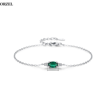 Bracelet femme en argent sterling 925 – Chaîne ovale avec zircon vert et quartz fumé.