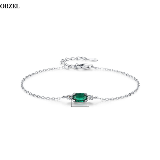 Bracelet femme en argent sterling 925 – Chaîne ovale avec zircon vert et quartz fumé.