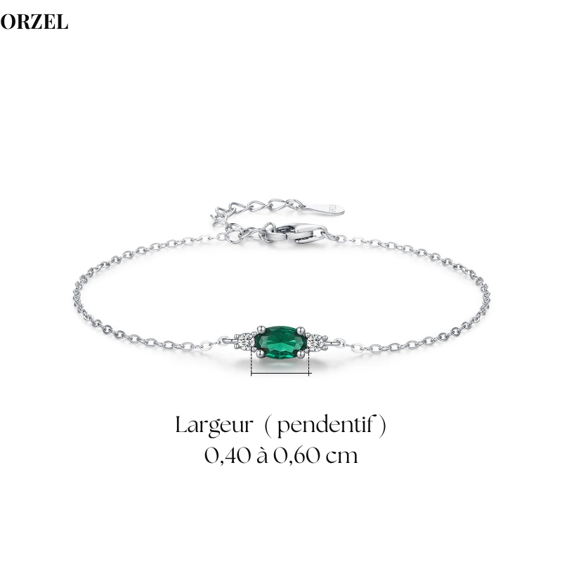 Bracelet femme en argent sterling 925 – Chaîne ovale avec zircon vert et quartz fumé.