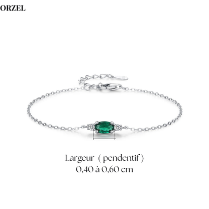 Bracelet femme en argent sterling 925 – Chaîne ovale avec zircon vert et quartz fumé.