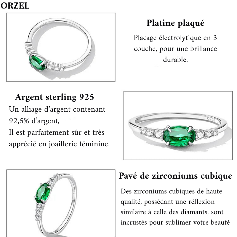 Bague ovale femme en argent sterling 925 – Pierre précieuse verte ou rose, sertie de zircone.