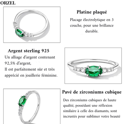 Bague ovale femme en argent sterling 925 – Pierre précieuse verte ou rose, sertie de zircone.