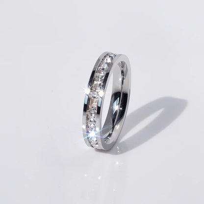 Bague de mariage en acier inoxydable avec Zircon blanc – 1 ou 2 rangées scintillantes.