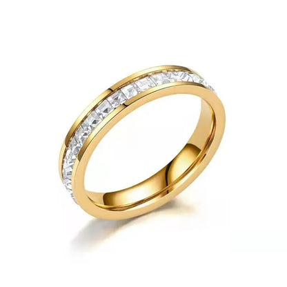 Bague de mariage en acier inoxydable avec Zircon blanc – 1 ou 2 rangées scintillantes.