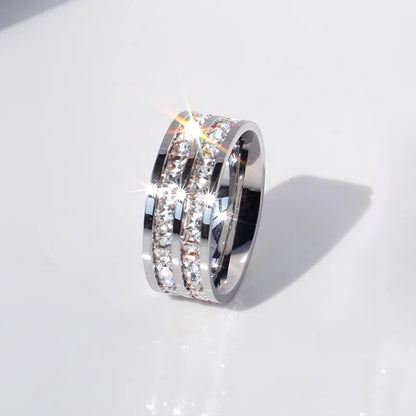 Bague de mariage en acier inoxydable avec Zircon blanc – 1 ou 2 rangées scintillantes.