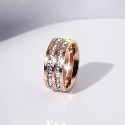 Bague de mariage en acier inoxydable avec Zircon blanc – 1 ou 2 rangées scintillantes.