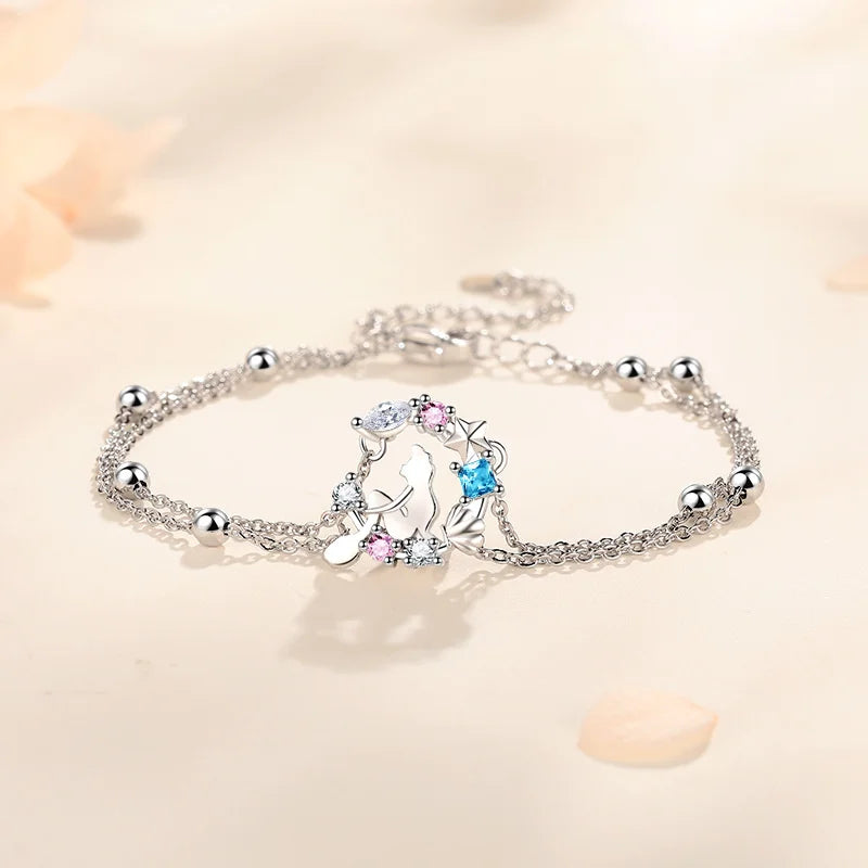 Ensemble de bijoux femme – Pendentif féerique étoile et lune en cristal.