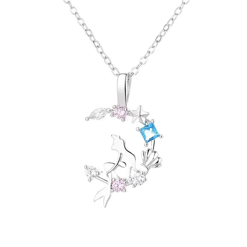 Ensemble de bijoux femme – Pendentif féerique étoile et lune en cristal.